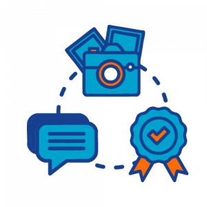 Control de ejecución Ilustración que ejemplifica el proceso de Control de ejecución, muestra una cámara, un mensaje y un sello.